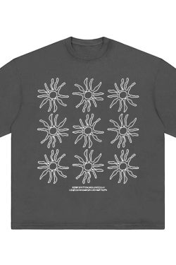 Women's American Style Heavy T-Shirt - Summer Sunflower Print, Versatile Black Short Sleeve Loose Casual Top