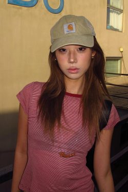 Women's American Style Off-Shoulder Striped T-Shirt, Slightly Sheer Short Sleeve Vintage Slim Fit Cropped Top for Summer