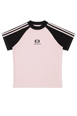 Women's American-Style Raglan Sleeve T-Shirt with Side Striped Letter Print, Slim Fit Summer Top, Casual Y2K Fashion