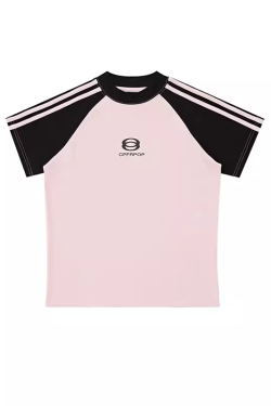 Women's American-Style Raglan Sleeve T-Shirt with Side Striped Letter Print, Slim Fit Summer Top, Casual Y2K Fashion