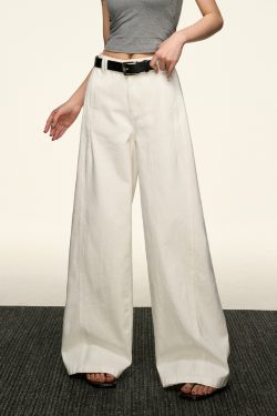 Women's American-Style Super White Wide-Leg Jeans - 2025 Summer Loose Curved Straight Pants for Versatile Y2K Fashion