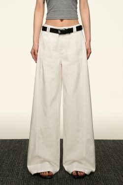 Women's American-Style Super White Wide-Leg Jeans - 2025 Summer Loose Curved Straight Pants for Versatile Y2K Fashion