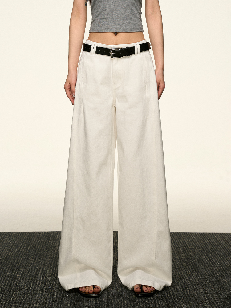 Women's American-Style Super White Wide-Leg Jeans - 2025 Summer Loose Curved Straight Pants for Versatile Y2K Fashion Women's American-Style Super White Wide-Leg Jeans - 2025 Summer Loose Curved Straight Pants for Versatile Y2K Fashion