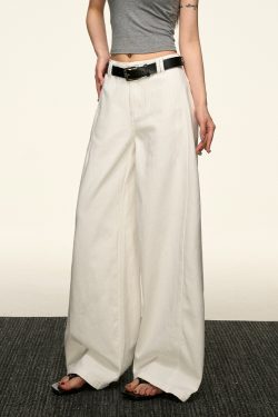 Women's American-Style Super White Wide-Leg Jeans - 2025 Summer Loose Curved Straight Pants for Versatile Y2K Fashion