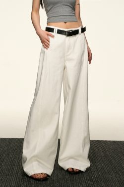 Women's American-Style Super White Wide-Leg Jeans - 2025 Summer Loose Curved Straight Pants for Versatile Y2K Fashion