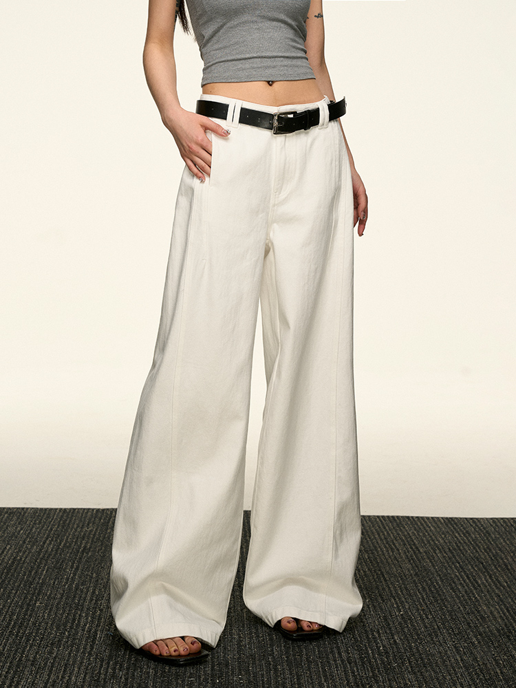 Women's American-Style Super White Wide-Leg Jeans - 2025 Summer Loose Curved Straight Pants for Versatile Y2K Fashion Women's American-Style Super White Wide-Leg Jeans - 2025 Summer Loose Curved Straight Pants for Versatile Y2K Fashion