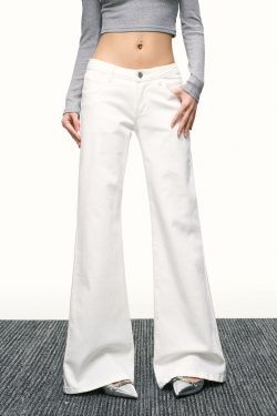Women's American-Style White Flared Jeans - Loose Slimming Wide-Leg Bell-Bottoms for Spring & Autumn Fashion