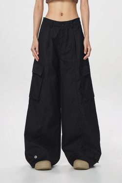 Women's American Vintage Multi-Pocket Wind Work Pants - Loose Straight Wide-Leg Trousers for Casual Y2K Style