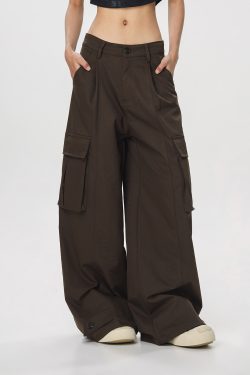 Women's American Vintage Multi-Pocket Wind Work Pants - Loose Straight Wide-Leg Trousers for Casual Y2K Style