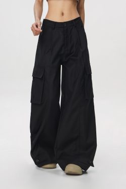 Women's American Vintage Multi-Pocket Wind Work Pants - Loose Straight Wide-Leg Trousers for Casual Y2K Style