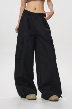 Women's American Vintage Multi-Pocket Wind Work Pants - Loose Straight Wide-Leg Trousers for Casual Y2K Style