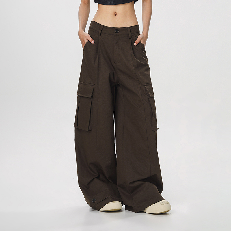 Women's American Vintage Multi-Pocket Wind Work Pants - Loose Straight Wide-Leg Trousers for Casual Y2K Style Women's American Vintage Multi-Pocket Wind Work Pants - Loose Straight Wide-Leg Trousers for Casual Y2K Style