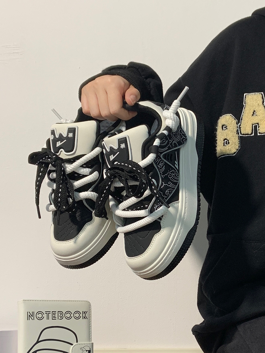 Women's Black and White Panda Sneakers - Breathable Thick-Soled Footwear for 2025, Versatile Design, Trendy Y2K Style Women's Black and White Panda Sneakers - Breathable Thick-Soled Footwear for 2025, Versatile Design, Trendy Y2K Style