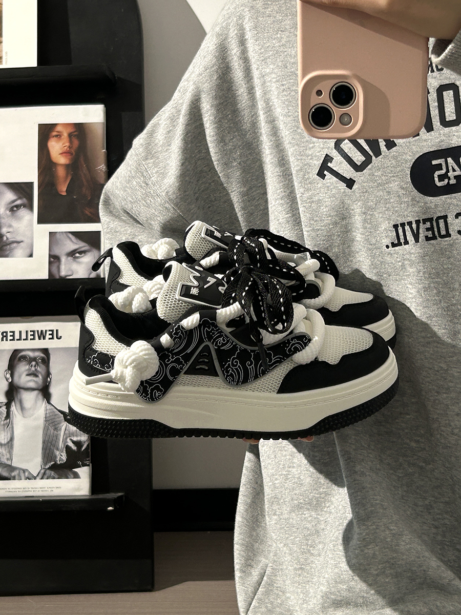 Women's Black and White Panda Sneakers - Breathable Thick-Soled Footwear for 2025, Versatile Design, Trendy Y2K Style Women's Black and White Panda Sneakers - Breathable Thick-Soled Footwear for 2025, Versatile Design, Trendy Y2K Style