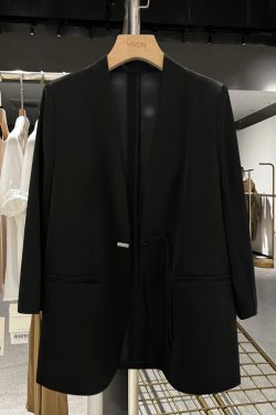 Women's Black Chinese-Style Suit Jacket, Summer Slim-Fit Blazer with Button Closure, Casual High-End Design, 2025 Fashion