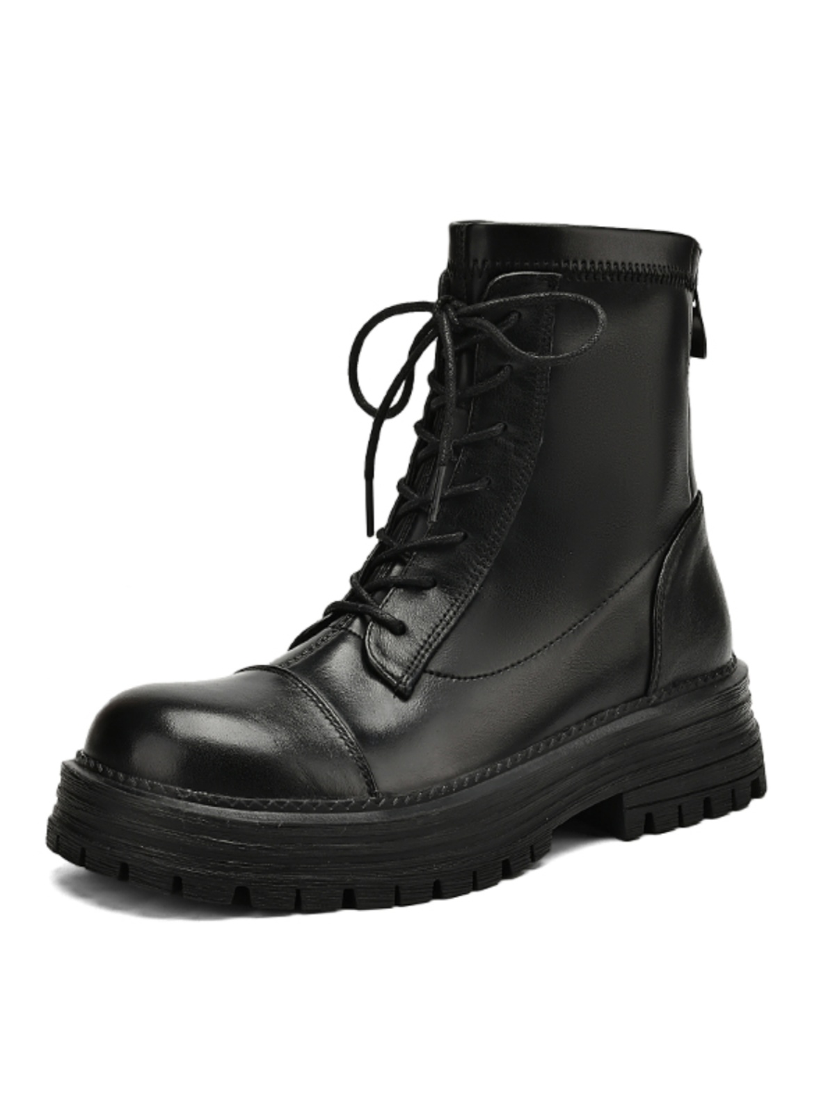 Women's Black Lace-Up Thick-Soled Martin Boots in First-Layer Cowhide - Stylish Short Boots for Fall and Winter Women's Black Lace-Up Thick-Soled Martin Boots in First-Layer Cowhide - Stylish Short Boots for Fall and Winter