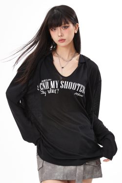 Women's Black Loose Jazz Top - Spicy Girl Dancing Summer Shirt with Sun Protection, Airy Design for Comfort