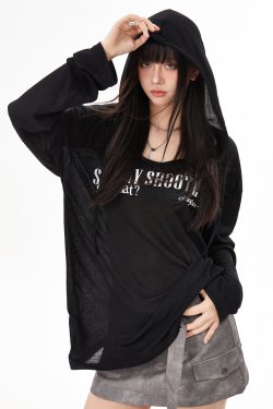 Women's Black Loose Jazz Top - Spicy Girl Dancing Summer Shirt with Sun Protection, Airy Design for Comfort