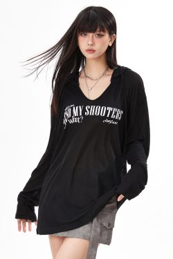 Women's Black Loose Jazz Top - Spicy Girl Dancing Summer Shirt with Sun Protection, Airy Design for Comfort
