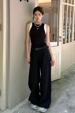Women's Black Slim Fit Fake Two-Piece Tank Top - American Style 2025 Summer Sports Camisole