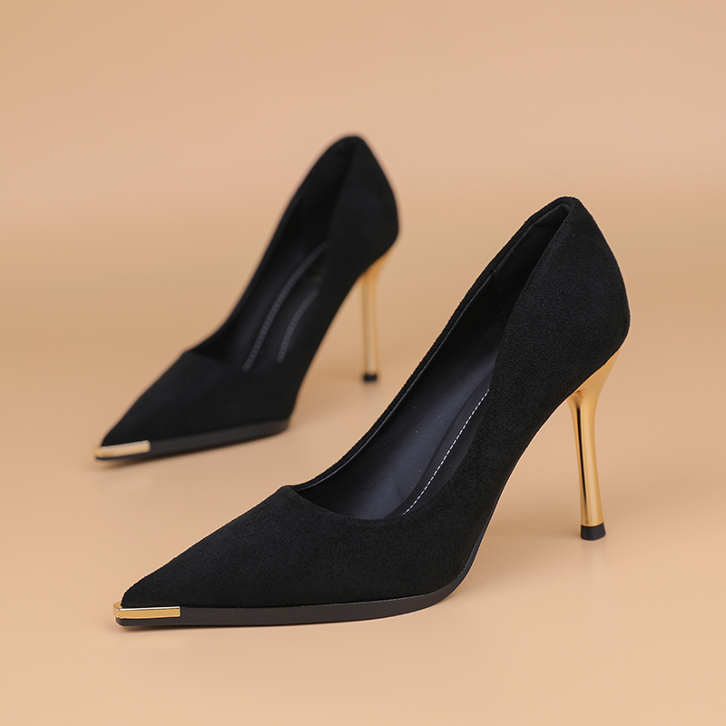 Women's Black Suede Pointed-Toe High-Heeled Shoes, Thin-Heel Slip-Ons for Spring & Autumn, Versatile Work & Commuting Footwear 2025 Women's Black Suede Pointed-Toe High-Heeled Shoes, Thin-Heel Slip-Ons for Spring & Autumn, Versatile Work & Commuting Footwear 2025