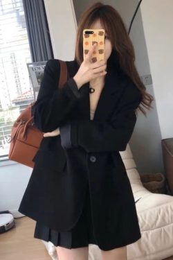 Women's Black Suit Jacket - Elegant High-End Loose Blazer for Spring & Autumn, Casual Fashion Essential