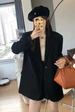 Women's Black Suit Jacket - Elegant High-End Loose Blazer for Spring & Autumn, Casual Fashion Essential