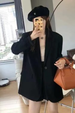 Women's Black Suit Jacket - Elegant High-End Loose Blazer for Spring & Autumn, Casual Fashion Essential