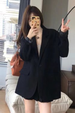 Women's Black Suit Jacket - Elegant High-End Loose Blazer for Spring & Autumn, Casual Fashion Essential