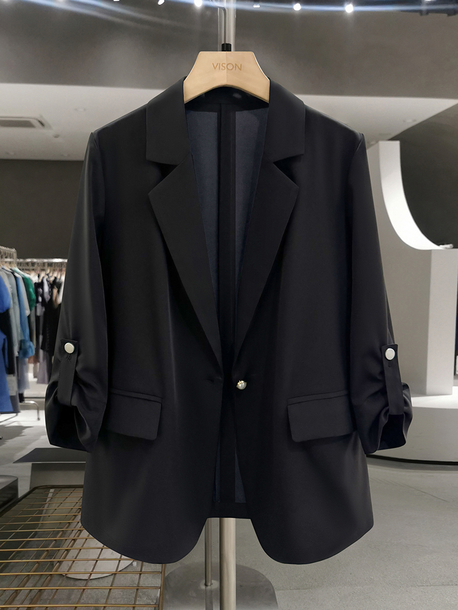 Women's Black Thin Blazer - 2025 Summer Stylish Suit in Unique Lazy Style Women's Black Thin Blazer - 2025 Summer Stylish Suit in Unique Lazy Style