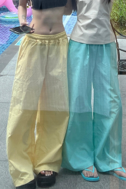 Women's Blue Cargo Pants - 2025 Summer Loose Slimming Quick-Dry Sports Casual Floor-Length Trousers, Y2K Style, Trendy Outfit