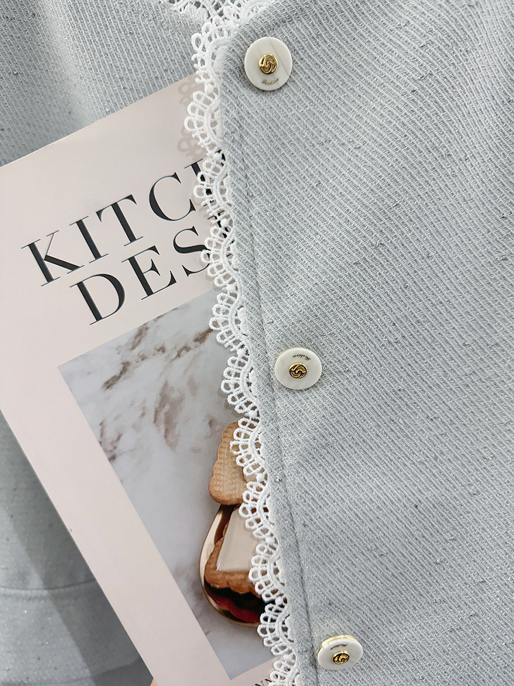 Women's Blue Lace Spliced Short Jacket - Trendy Spring 2025 Fashion for Autumn, Chic Layering Top Women's Blue Lace Spliced Short Jacket - Trendy Spring 2025 Fashion for Autumn, Chic Layering Top