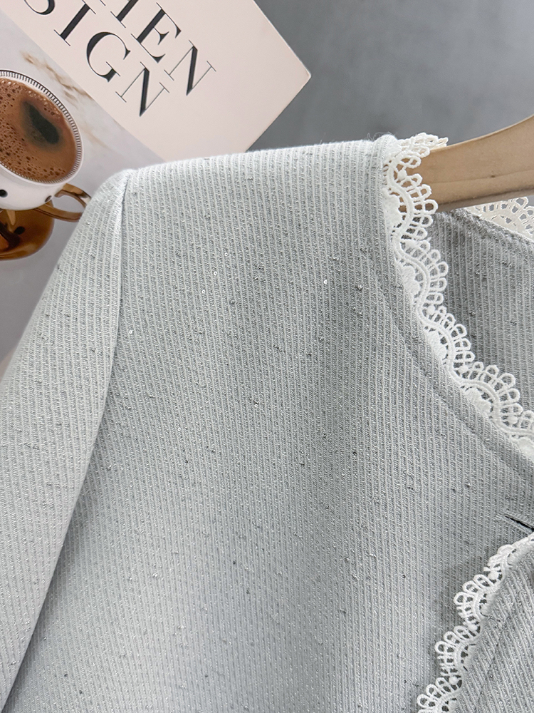 Women's Blue Lace Spliced Short Jacket - Trendy Spring 2025 Fashion for Autumn, Chic Layering Top Women's Blue Lace Spliced Short Jacket - Trendy Spring 2025 Fashion for Autumn, Chic Layering Top