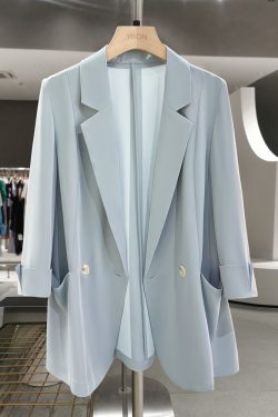 Women's Blue Slim Fit Casual Blazer - Thin Summer Suit for Commuting, Stylish and High-End 2025 Fashion