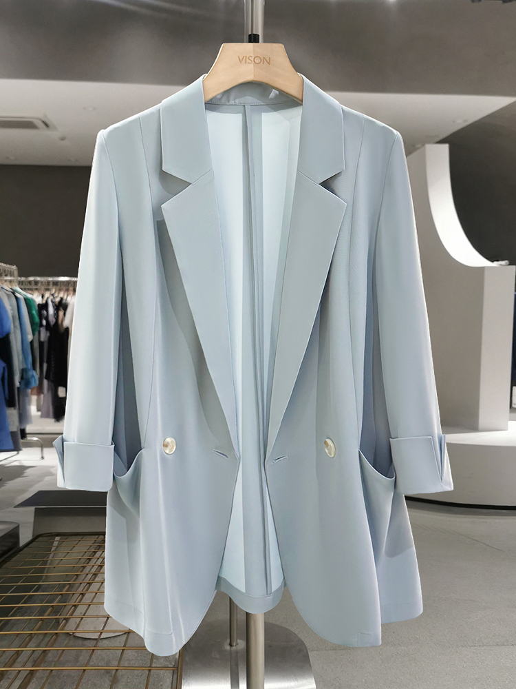 Women's Blue Slim Fit Casual Blazer - Thin Summer Suit for Commuting, Stylish and High-End 2025 Fashion Women's Blue Slim Fit Casual Blazer - Thin Summer Suit for Commuting, Stylish and High-End 2025 Fashion