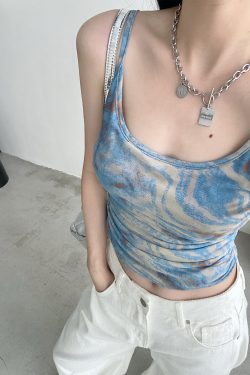 Women's Blue Tie-Dye Long Sleeve T-Shirt - Slim Fit Round Neck with Sun Protection - Summer Korean Style