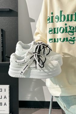 Women's Breathable Mesh Board Shoes - Shallow Spring Series, Height-Increasing Thick Sole, Perfect for Skirts, White Summer Footwear