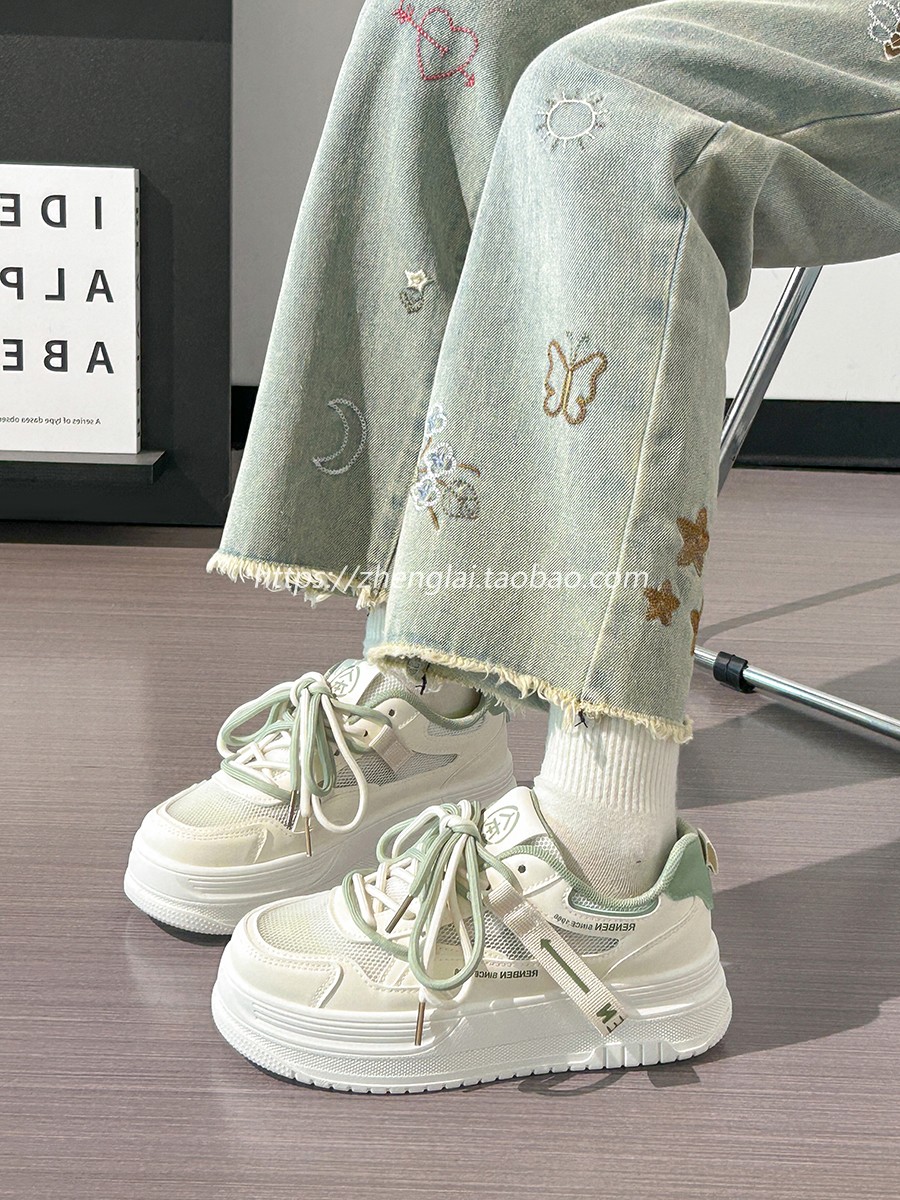 Women's Breathable Mesh Board Shoes - Shallow Spring Series, Height-Increasing Thick Sole, Perfect for Skirts, White Summer Footwear Women's Breathable Mesh Board Shoes - Shallow Spring Series, Height-Increasing Thick Sole, Perfect for Skirts, White Summer Footwear