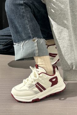 Women's Breathable Mesh Lightweight Soft-Soled Dad Shoes in Wine Red - Versatile Y2K White Sneakers for Everyday Style