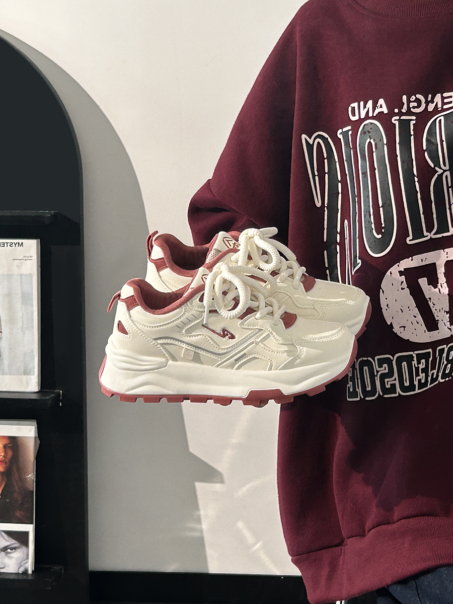 Women's Breathable Mesh Lightweight Soft-Soled Dad Shoes in Wine Red - Versatile Y2K White Sneakers for Everyday Style Women's Breathable Mesh Lightweight Soft-Soled Dad Shoes in Wine Red - Versatile Y2K White Sneakers for Everyday Style