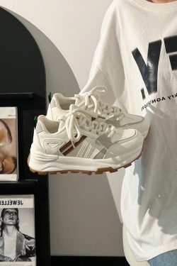 Women's Breathable Mesh Lightweight Soft-Soled Dad Shoes in Wine Red - Versatile Y2K White Sneakers for Everyday Style