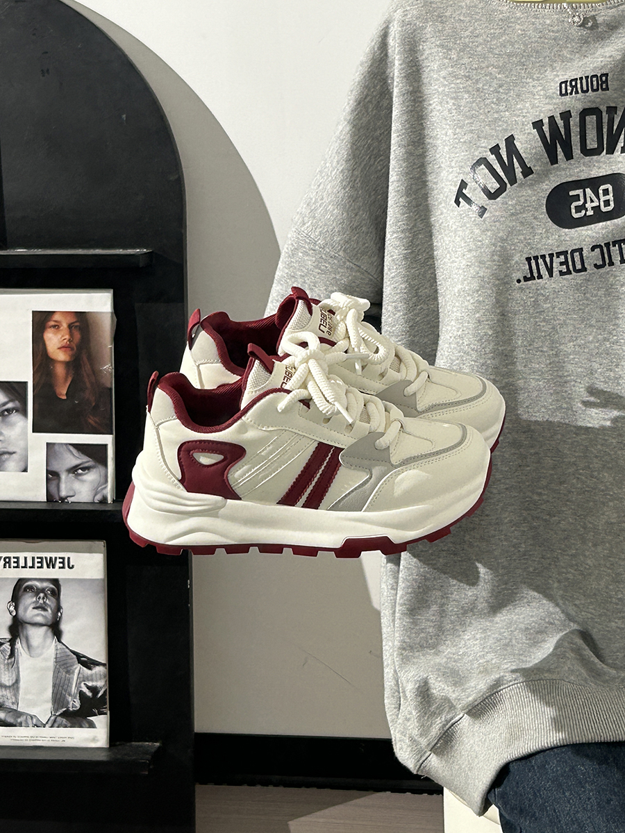Women's Breathable Mesh Lightweight Soft-Soled Dad Shoes in Wine Red - Versatile Y2K White Sneakers for Everyday Style Women's Breathable Mesh Lightweight Soft-Soled Dad Shoes in Wine Red - Versatile Y2K White Sneakers for Everyday Style