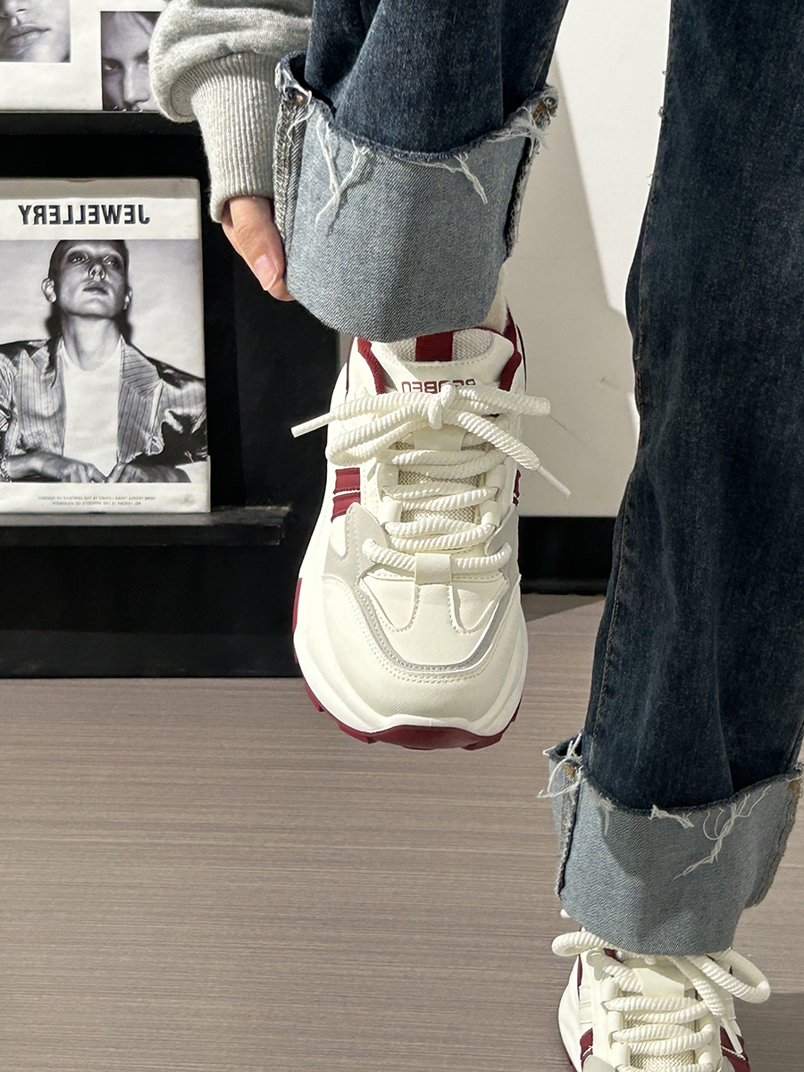 Women's Breathable Mesh Lightweight Soft-Soled Dad Shoes in Wine Red - Versatile Y2K White Sneakers for Everyday Style Women's Breathable Mesh Lightweight Soft-Soled Dad Shoes in Wine Red - Versatile Y2K White Sneakers for Everyday Style