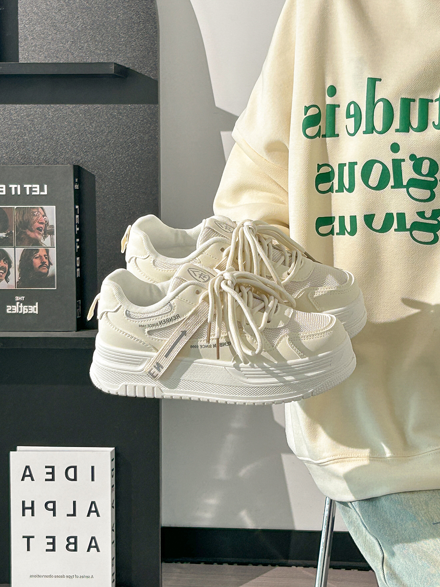 Women's Breathable White Platform Sneakers - Thick-Soled Summer Shoes for Skirts, Height-Increasing, Versatile Big-Toe Design Women's Breathable White Platform Sneakers - Thick-Soled Summer Shoes for Skirts, Height-Increasing, Versatile Big-Toe Design