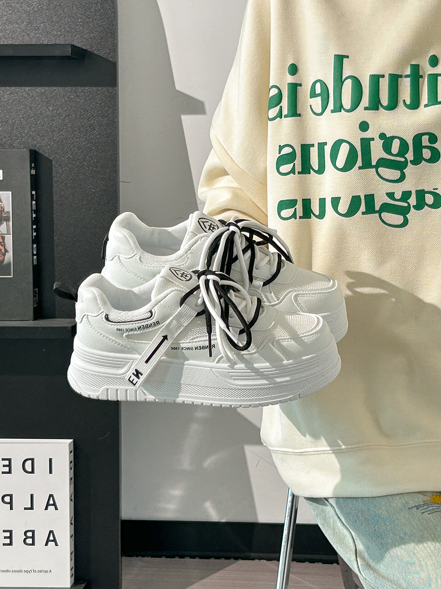 Women's Breathable White Platform Sneakers - Thick-Soled Summer Shoes for Skirts, Height-Increasing, Versatile Big-Toe Design Women's Breathable White Platform Sneakers - Thick-Soled Summer Shoes for Skirts, Height-Increasing, Versatile Big-Toe Design