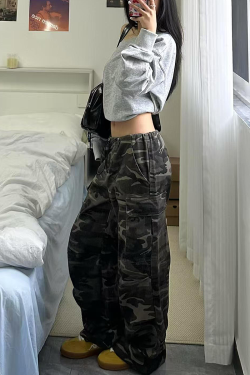 Women’s Camouflage Cargo Pants - 2025 American Street Style Loose Wide-Leg Hip-Hop Casual Sports Trousers