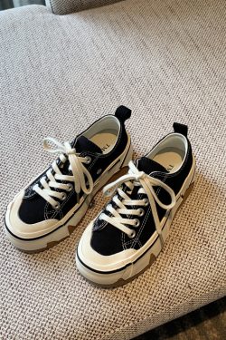 Women's Canvas Lace-Up Sneakers - 2025 Spring Korean Style Thick-Soled Low-Top Casual Shoes - Fashionable and Versatile for Everyday Wear