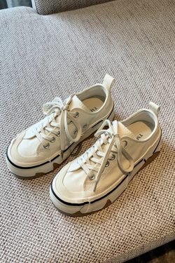 Women's Canvas Lace-Up Sneakers - 2025 Spring Korean Style Thick-Soled Low-Top Casual Shoes - Fashionable and Versatile for Everyday Wear