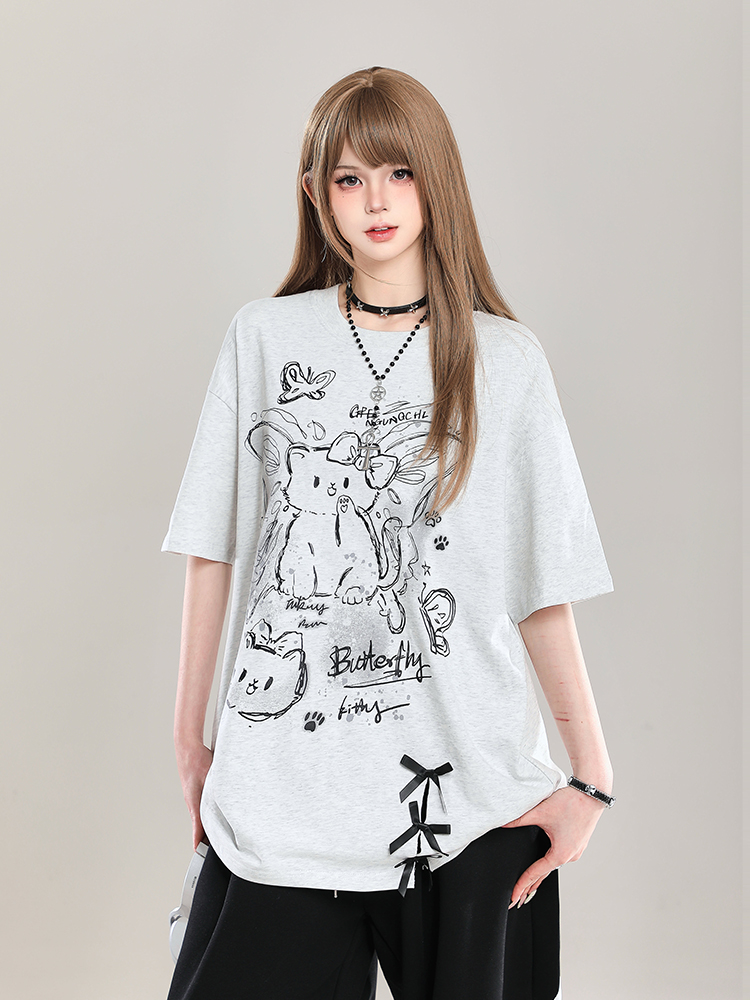 Women's Cartoon Bear Printed Short Sleeve T-Shirt - 2025 Summer Casual Loose Fit, Age-Reducing Style Women's Cartoon Bear Printed Short Sleeve T-Shirt - 2025 Summer Casual Loose Fit, Age-Reducing Style