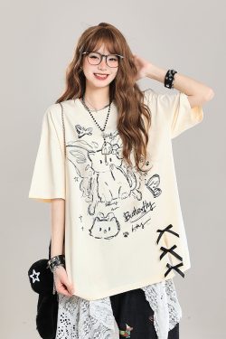 Women's Cartoon Bear Printed Short Sleeve T-Shirt - 2025 Summer Casual Loose Fit, Age-Reducing Style